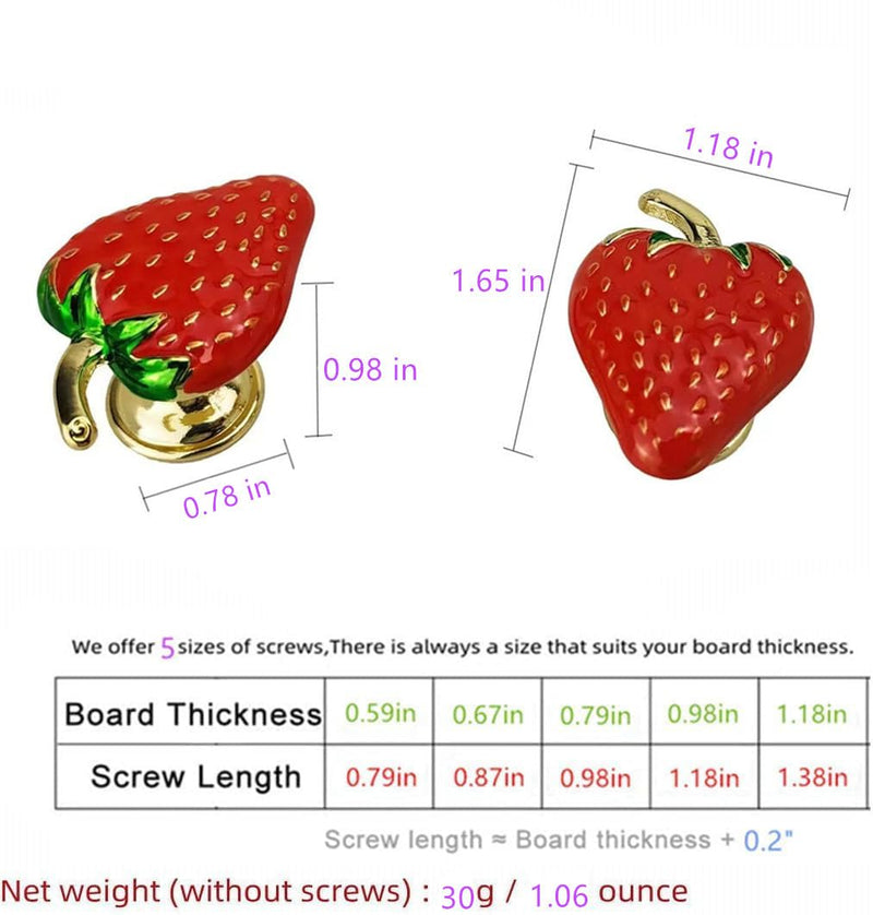 10 Pcs Fruit Strawberry Shape Metal knobs Cabinet Drawer Knob Pull Handle, Furniture Decorative Wardrobe Closet Cupboard Dresser Handles (Red) Red 10