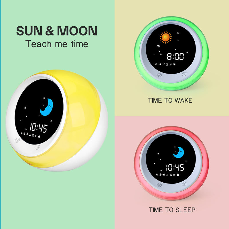 iHoo Toddlers Sleep Training Clock, Kids Alarm Clock with Night Light & Nap Timer, Ok to Wake Clock for 2-9 Years Girls Boys White