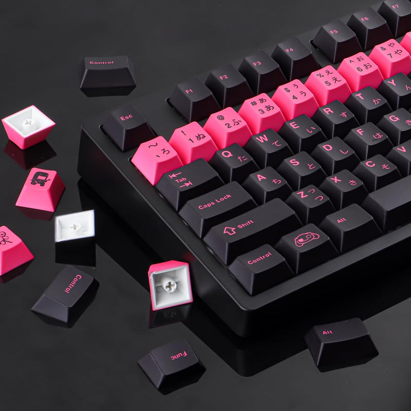 Tsungup Japanese Keycaps - Retro Cherry Profile 132 Key caps Keyboard | Black & Blush Pink Dye Sublimation PBT With 6.25U 7U Spacebar for Cherry MX Switches Mechanical Keyboard Black&Blush Pink