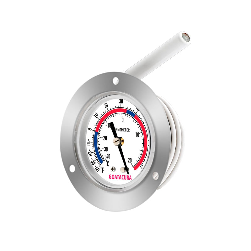 Vapor Capillary Refrigeration Thermometer, Stainless Steel Flanged Panel Mount, 2" Dial Size, 48" Capillary, -40-65 Deg F/-40-20 Deg C