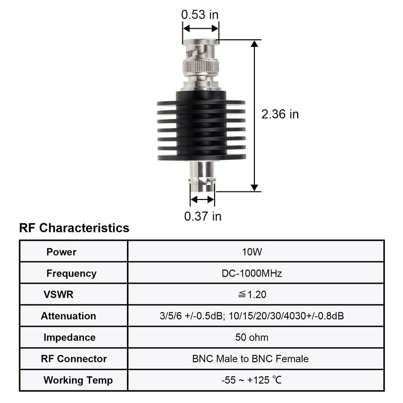 XRDS -RF 10W 6dB 50 Ohm BNC Male to Female Coaxial RF Attenuator for Signal Reduction, Testing & Telecommunications