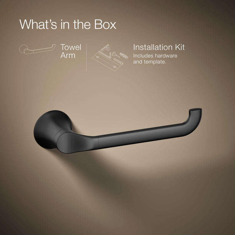 KOHLER 27396-BL Simplice Towel Arm, includes Installation Hardware, Matte Black