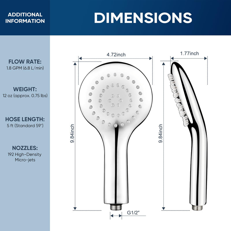 Cobbe All Metal Shower Head with Handheld - Solid Stainless Steel High Pressure Showerhead & Spray Wand Combo, Heavy Duty Leak-Proof Design, Water Saving Eco-Flow (Mirror Polished) Chrome