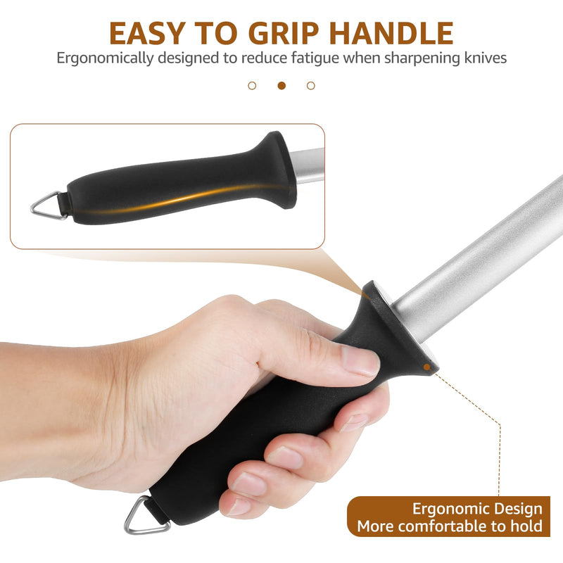 3 PCS 12 Inch Diamond Honing Steel, Diamond Sharpening Rod Knife 1000 Grit Sharpener Rod with Hanging Holes for Kitchen Knife, Chef, Hunting or Home Gourmet Blade, 17" Overall 3 Pcs