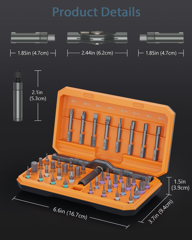 Upgraded 42 in 1 Magnetic Screwdriver Set, Ankilo DIY Ratchet Screwdriver Set, Multi Bit Magnetic Drive with 40 PCS Magnetic Bits, Portable Repair Tool Kit for Valentine's Day Gifts Home, Bike Repairs Orange