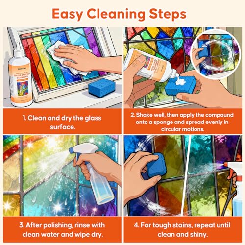 Stained Glass Polish Finishing Compound, Professional Polish & Cleaner for Stained Glass, Restores Brilliant Shine Protects Finish, Removes Oxidation Tarnish Oil Film for Artists & Hobbyists