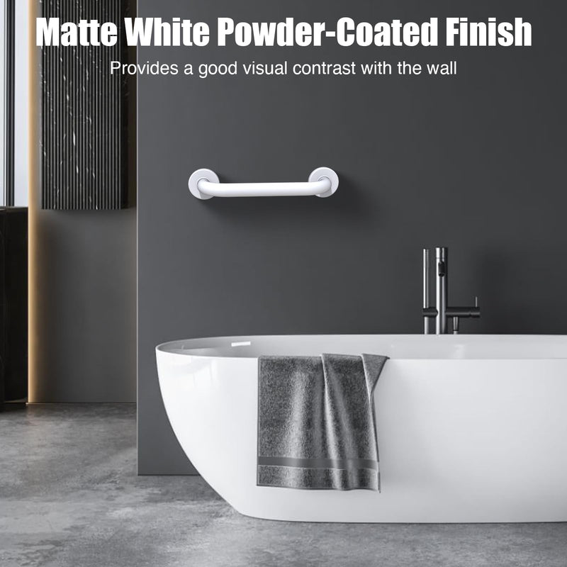 ROTHLEY 12 Inch Grab Bar for Bathtubs and Showers: Stainless Steel Shower Grab Bar Wall Mounted Shower Handle with Concealed Screws for Handicapped Elderly and Seniors (Matte White) Matte White