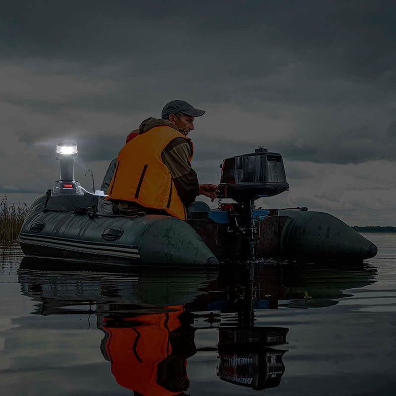 Kayak Battery Portable Navigation LED Lights Multi- Adaptors 3AA Battery Inflatable Boat Surface Mount Adhesive Base (White (With Fixed Base)) White (With Fixed Base)