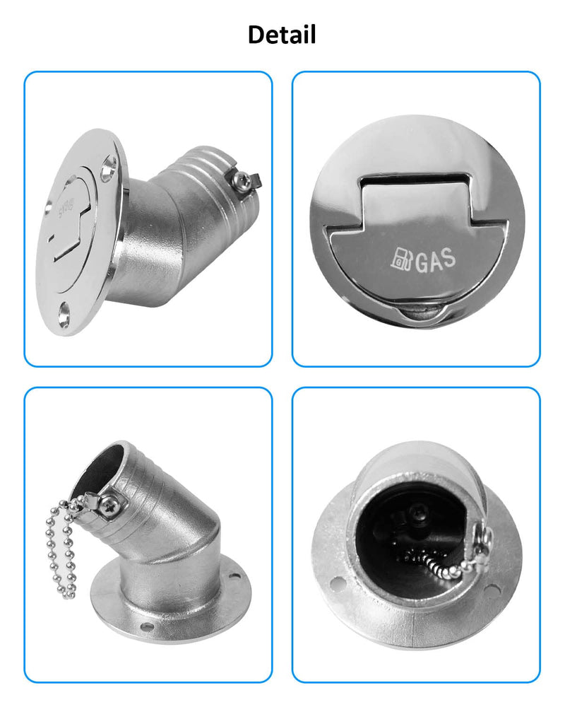 1-1/2"(38mm) Gas Boat Deck Fill/Filler with Keyless Cap Fit for Boat Yacht Caravan, 316 Stainless Steel
