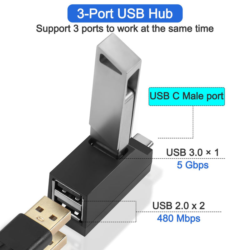 USB3.0 Hub 3 Port Mini Portable High Speed Data Transfer,USB Splitter 1 in 3 Out for Connecting Mobile Hard Disk, U Disk, Camera, Mouse,etc