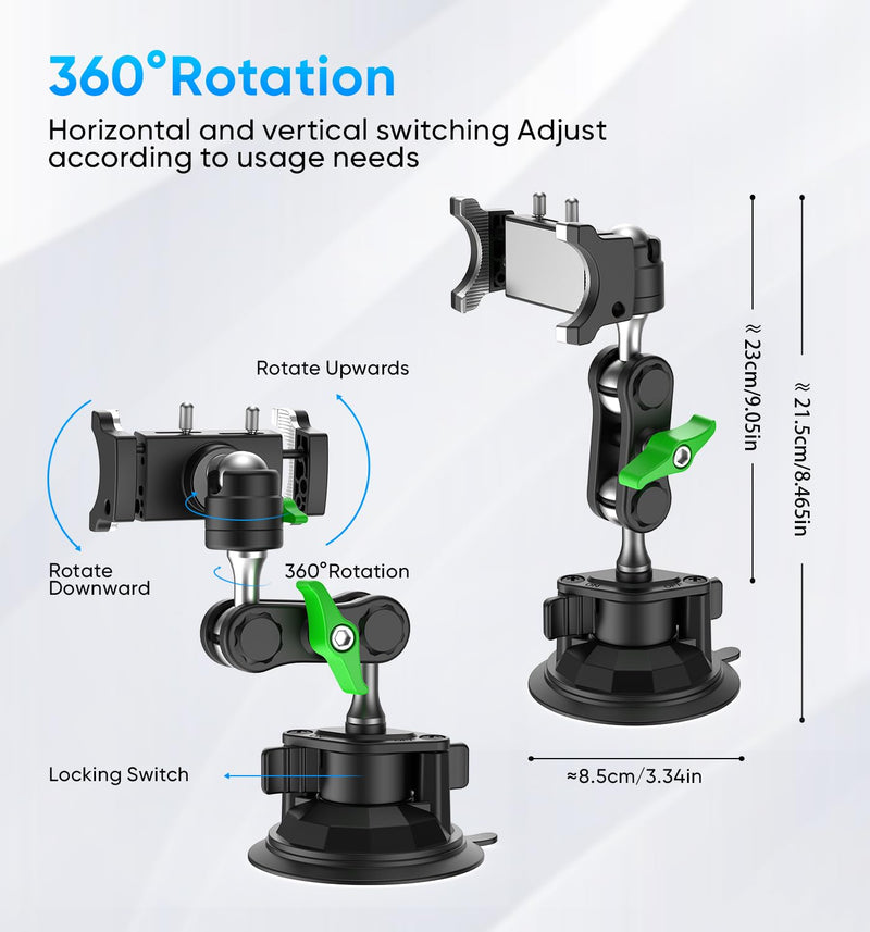 MAGIC JOHN Car Phone Holder, Ultra-Durable Mteal Phone Holders for Your Car, 360° Rotation Cell Phone Car Mount for Windshield, Suction Cup Car Phone Mount for iPhone Samsung All Smartphone Extended