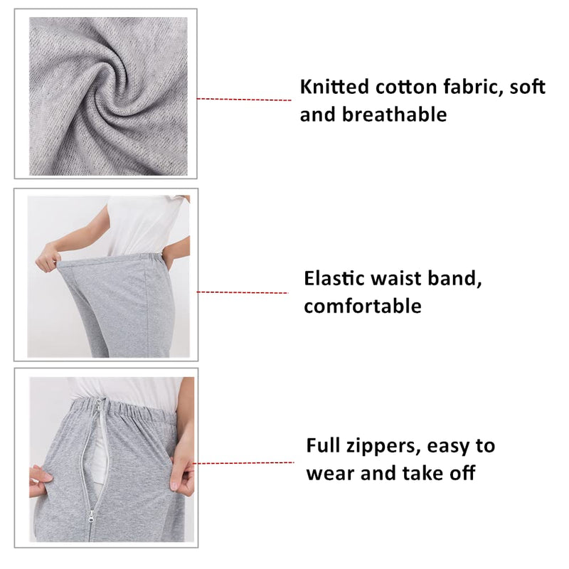 WEEOATAR Unisex Patient Pants,Bedridden Patient Clothing,Disability Clothing with Zippers,Hospital Gowns Nursing Aid Medium Grey