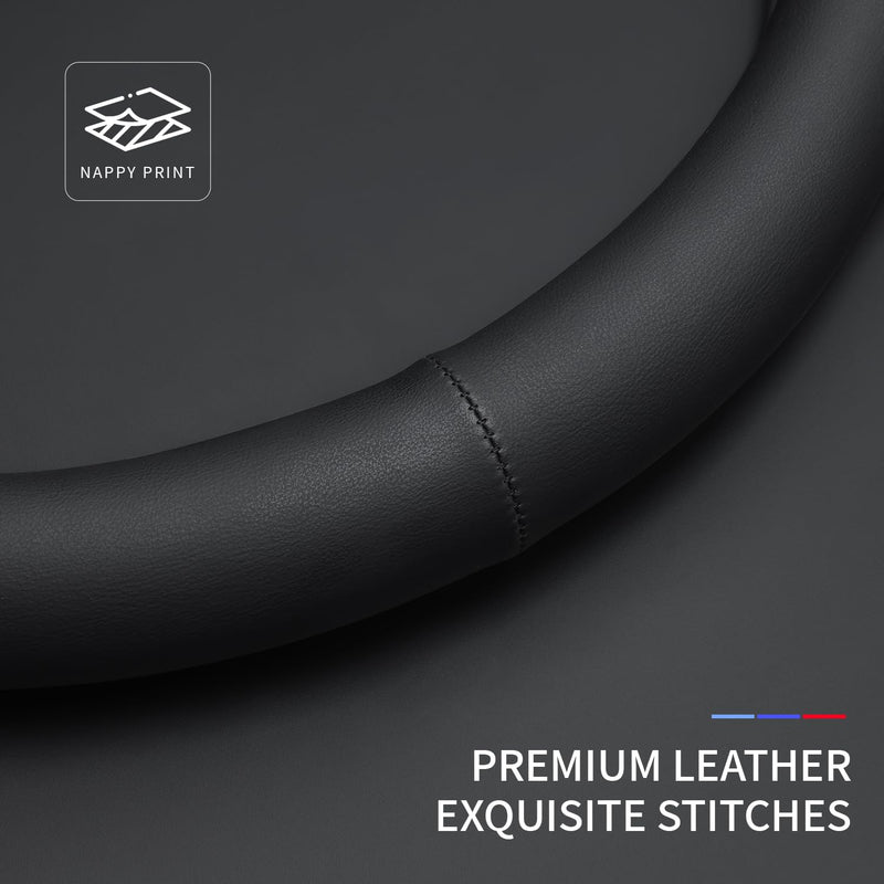 Leather Steering Wheel Cover Compatible with GMC Sierra 1500 2500 3500 HD Terrain Yukon Acadia Canyon Denali Crew Cab Elevation Double AT4 SLT SLE Limited XL Truck SUV Accessories, Black 2026