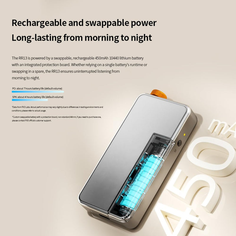 FIIO RR13 Portable FM Radio, Rechargeable Pocket Radio with Built-in Speaker, Analog Tuning Dial, FM 76-108MHz Reception, Replaceable Battery and External Antenna Silver