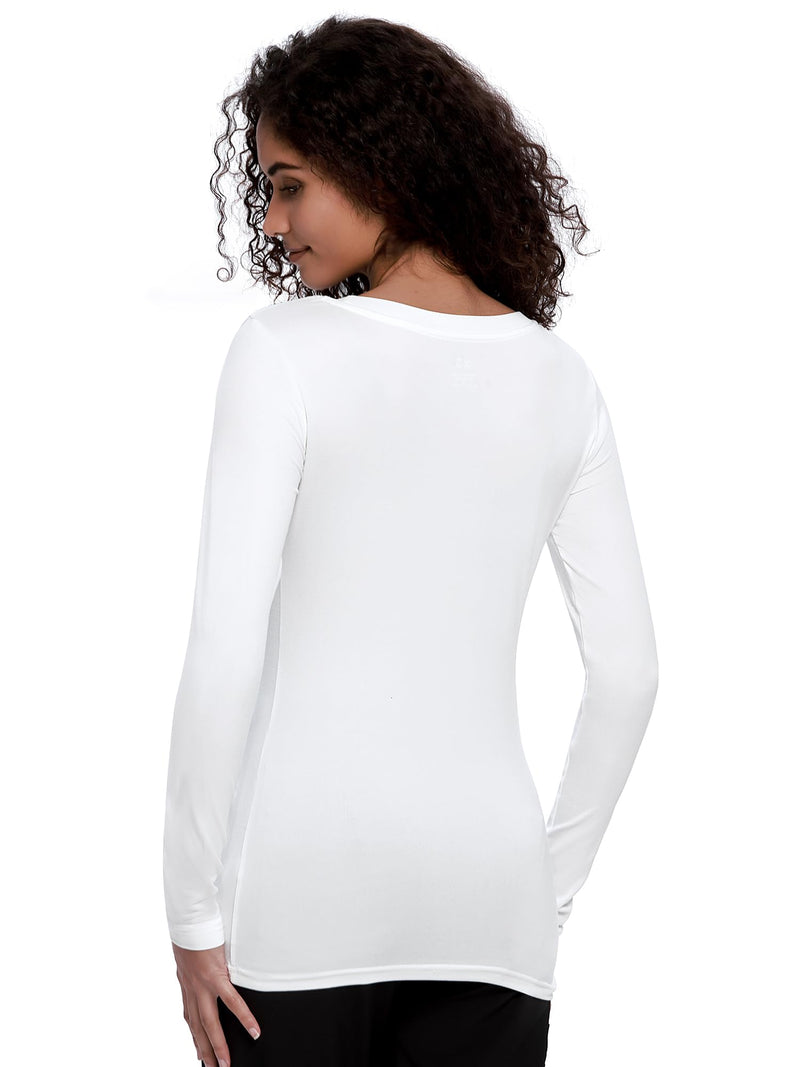 COZYFIT 3 Pack Underscrub Long Sleeve Women - Undershirts for Women Soft Fabric White Medium