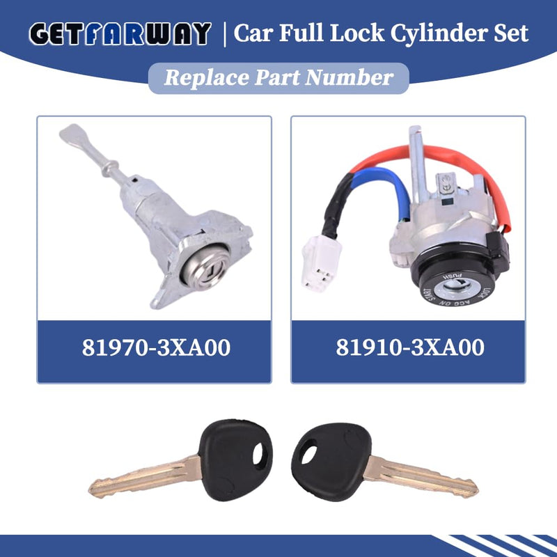 Car Full Lock Cylinder Set 81970-3XA00 81910-3XA00 Compatible with Hyundai Elantra 2011 2012 2013 2014 2015 1.8L 2.0L 1 x Ignition Switch /1 x Front Left Door Lock /2 x Universal Keys For Hyundai Elantra 11-15