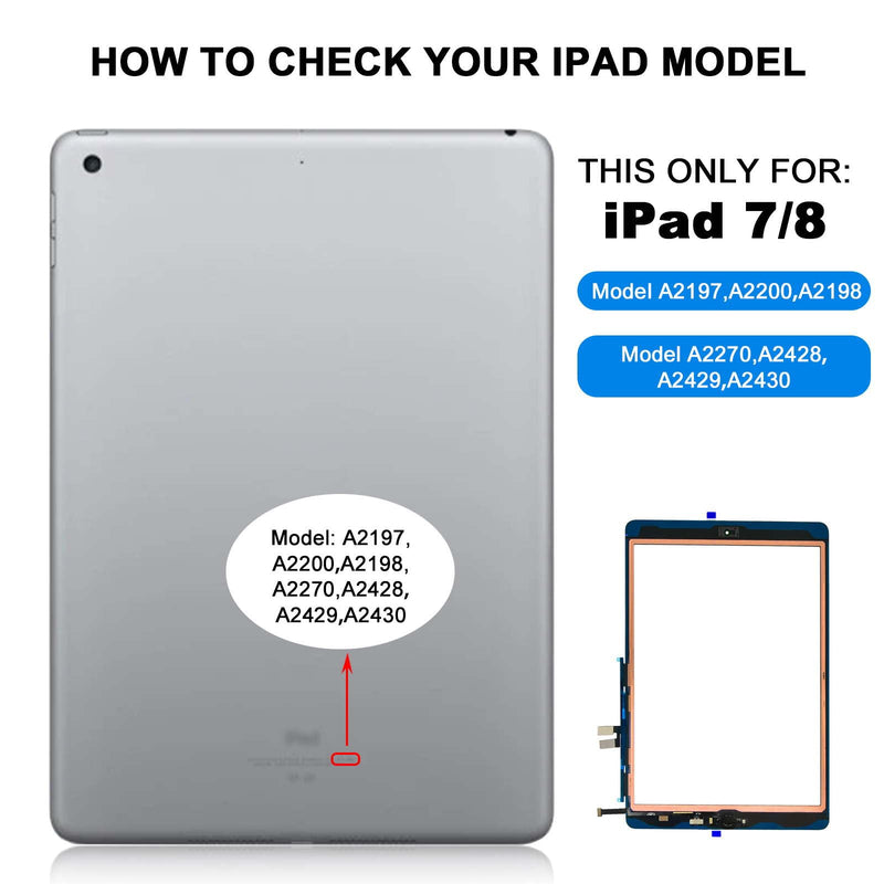 for iPad 7th/8th Generation Screen Replacement Glass Touch Digitizer 10.2", for 7 7th 8 8th Gen A2428 A2429 A2430 A2270 A2200 A2198 A2197 Touch Glass with Home Button[NO Fingerprint Reader] [Black]