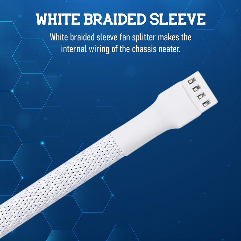 2 Pack 4 Pin PWM Fan Splitter Cable, White | 4 Pin PWM, 1 to 3 Ways, 10.6 Inch Length, Compatible with 3Pin and 4Pin Fans, for CPU Cooling, PC Case, and Chassis Fans