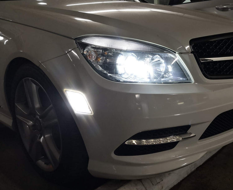iJDMTOY Euro Clear Lens Front Side Marker Lights w/White LED Replacement Bulbs Compatible With 2008-11 Mercedes Pre-LCI W204 C250 C300 C350 & 2008-2013 C63 AMG, Replace OEM Amber Sidemarker Lamps Clear Lens White LED