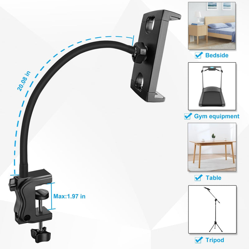 Tablet Holder for Desk, 21 Inch Gooseneck Tablet Holder iPad Desk Holder for Table/Bed/Lectern/Kitchen Fits for iPad mini/Air/Pro, Kindle Fire, Galaxy Tabs and All 4.7-12.9" Tablets Phones
