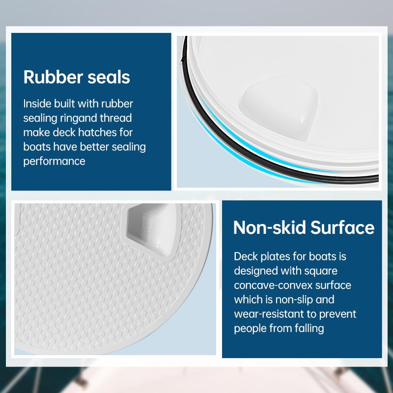 Boat-Ready White Round Non-Slip Inspection Hatches - Sizes 4", 6", 8" with Detachable Cover - ABS Plastic Screw Out Access Hatch Cover for Kayak, Yacht, Marine Accessories White 6 inch