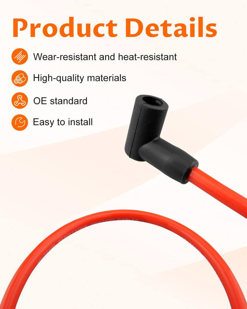 Ignition Coil Wire Fit for use with Blaster 2 and Blaster 3 Ignition coils in HEI Systems, 8.5mm Silicone Red Wire, Low Resistance, 90° Boot, Replace 84059