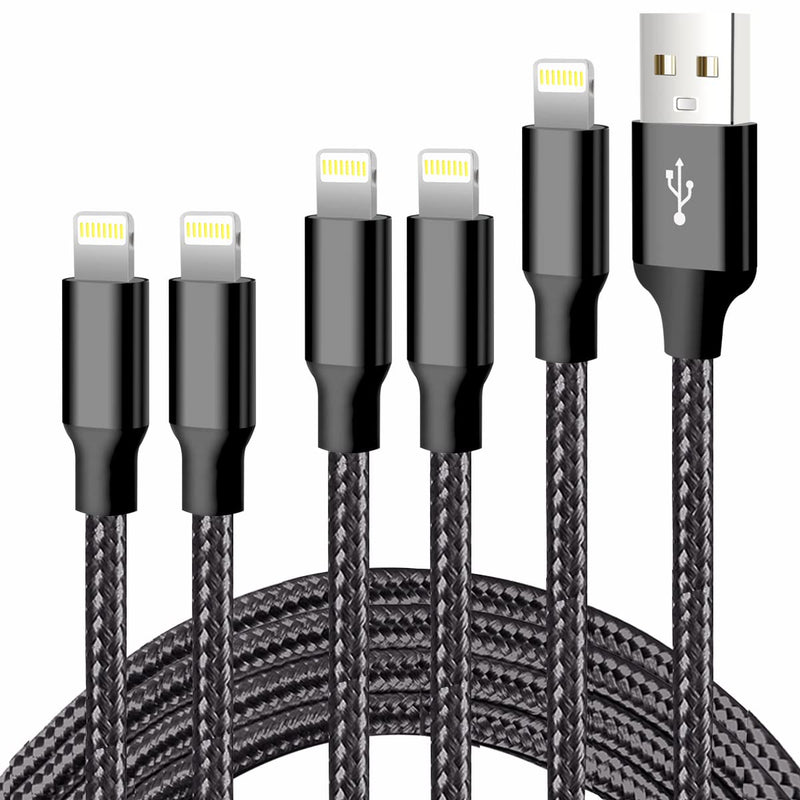 cugunu iPhone Charger, 5 Pack 3/3/6/6/10FT Apple MFi Certified USB Lightning Cable Nylon Braided Fast Charging Cord Compatible for iPhone 14/13/12/11/X/Max/8/7/6/5/SE/Plus/iPad - Black USB-A to L