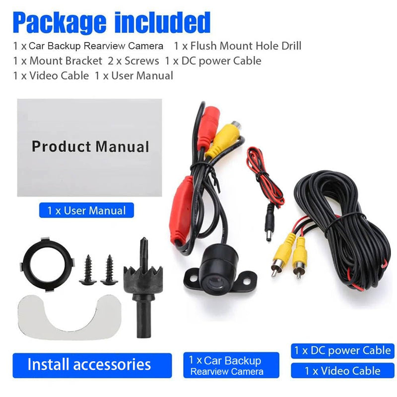 Car Backup Camera 18.5mm Flush Mount/Bracket 2 in 1 Installation-Waterproof Reverse Parking Camera Rear View for Vehicle SUV RV Pickup, 12V/24V CVBS