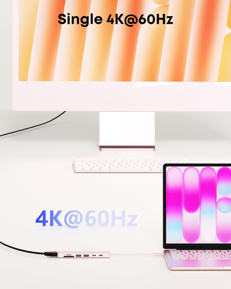 7-in-1 USB C Hub with 4K@60Hz HDMI, 2 USB-A, 1 USB-C, 100W PD Charging, SD 3.0 /TF 3.0 Card Reader, Compatible with MacBook Pro/Air/Neo, iPad Pro, iMac, iPhone 15-17 (Blush) Blush