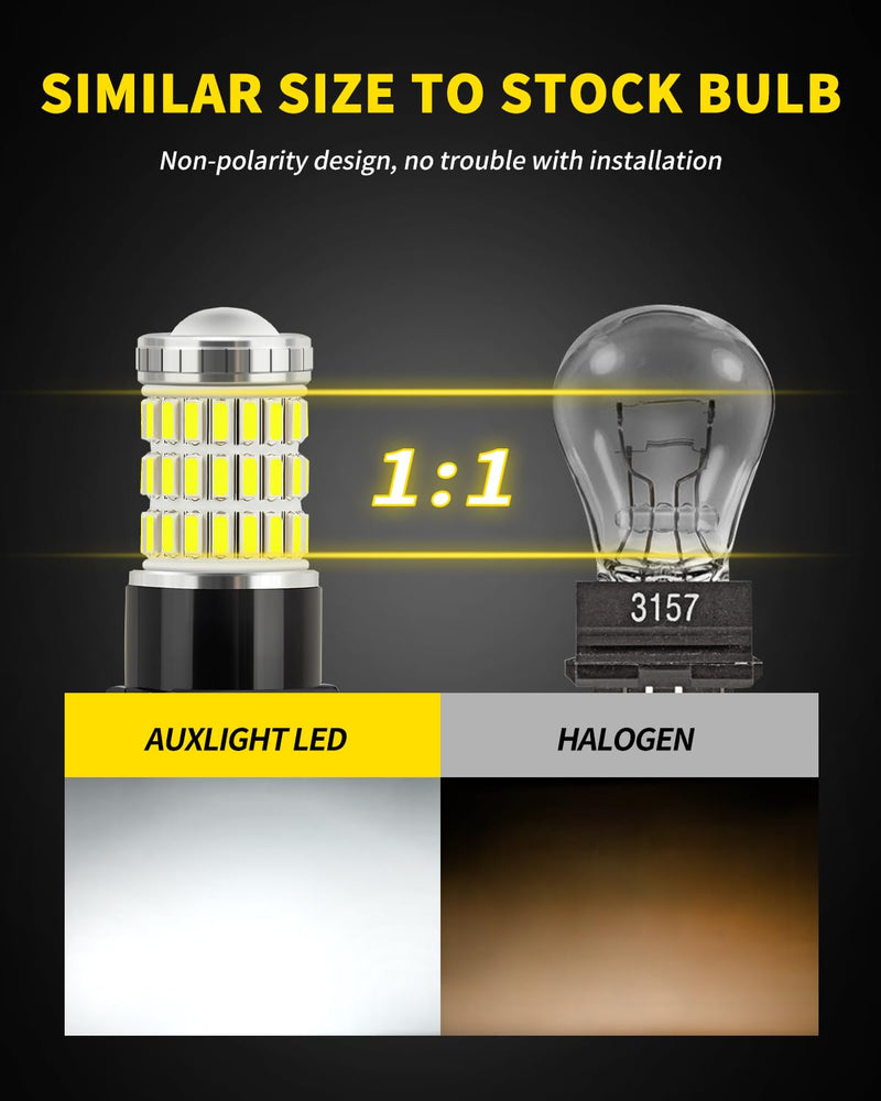 AUXLIGHT 3157 3156 3057 4157 3157K LED Bulbs Xenon White, Ultra Bright 60-SMD LED Replacement for Back Up/Reverse Lights, Brake/Tail Lights, Turn Signal/Parking or Running Lights (Pack of 2)