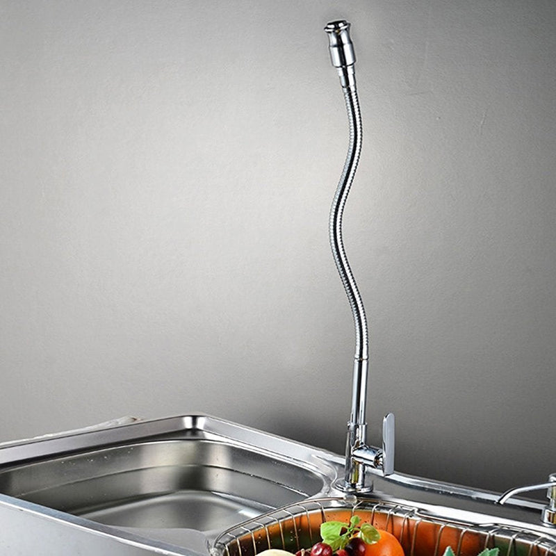 Inchant Outdoor Kitchen Sink Faucet - 360° Rotatable Single Hole Single Handle Cold Water Kitchen Faucet Flexible Neck Laundry Room Tap Bar Garden Outdoor Faucet, Deck Mount Chrome Finish