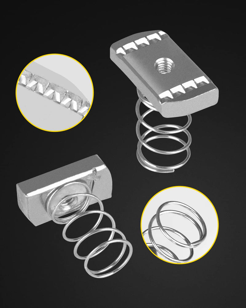 120 Pcs Strut Channel Nuts 1/4"-20 with Standard Spring, 8mm Thickened Spring Channel Nuts with Thickened Zinc Plated for Strut Channel (120 Pcs) 120