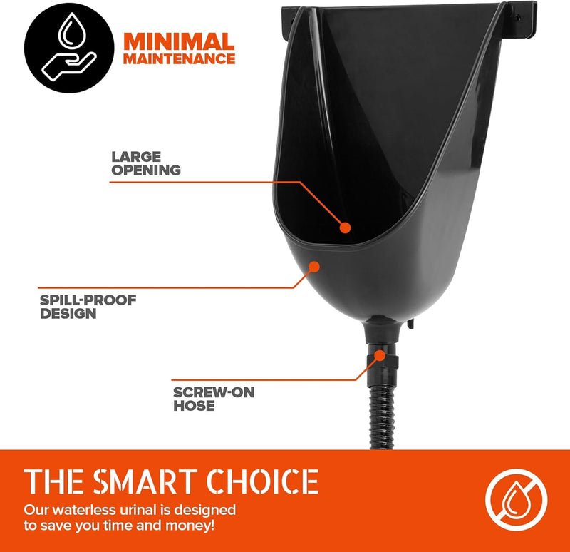 Stock Your Home Waterless Urinal for Men (Black), Plastic Urinals for Men's Garage, Shed, or Backyard, Wall Mount Urine Diverter and Outdoor Camper Urinals, Portable Urinal for Men, Waterless Toilet Black