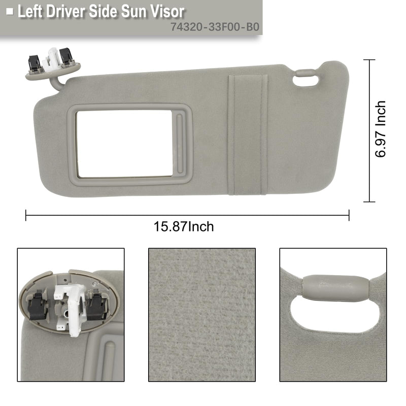 NHILES Left Driver Side Sun Visor Fits for Toyota Camry 2007 2008 2009 2010 2011 Replacement Sun Shade with Light # 74320-33F00-B0 (Gray) Gray(Left Driver with light)