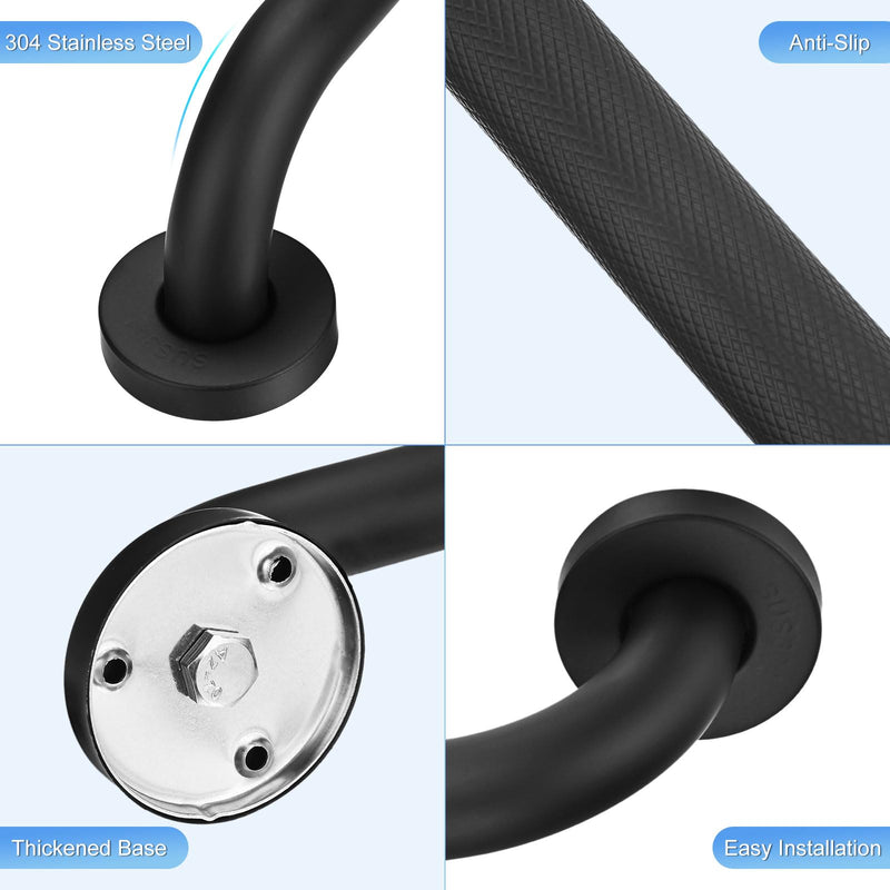 2-Pack 12 Inch Anti Slip Grab Bars for Bathtubs and Showers, Stainless Steel Safety Shower Handle for Bathroom/Toilet/Seniors/Elderly Assist Bath Handle [Black] Black
