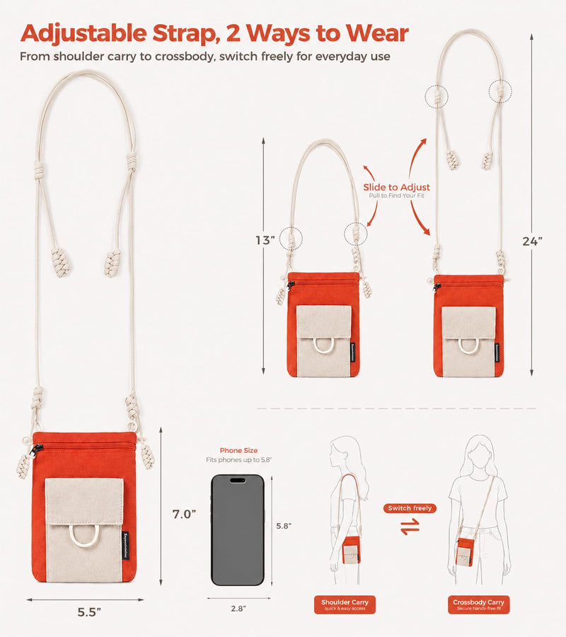 Cell Phone Pouch with Strap Lightweight Crossbody Phone Purse with Nylon Lanyard Fits iPhone 12-17 for Travel Casual Walking Red