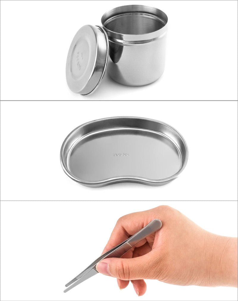 QWORK Instrument Tray Set with Tool Jar and Tweezer, Stainless Steel Utility Tray