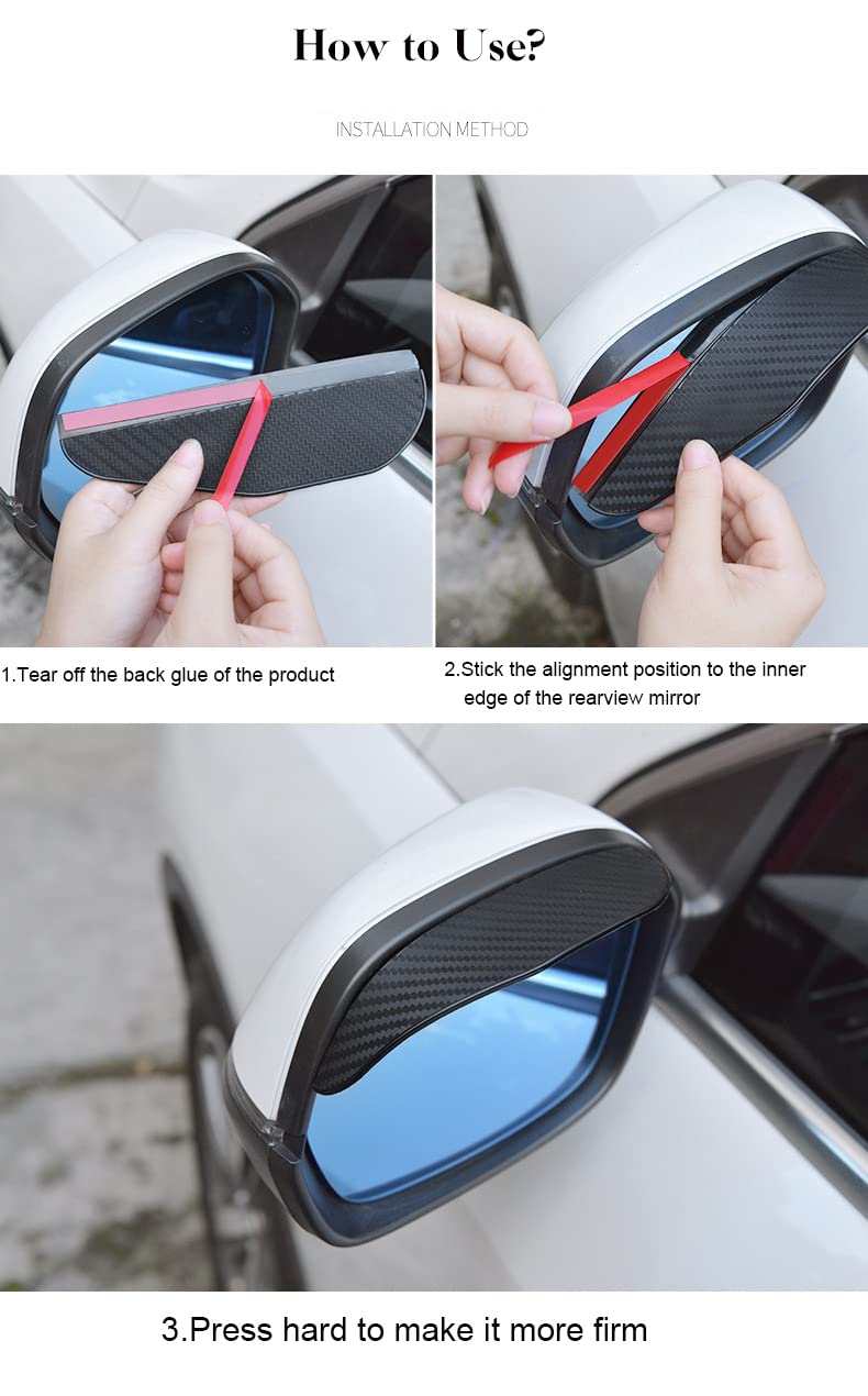 Pincuttee Mirror Rain Visor Eyebrow, Side Mirror Rain Guards, Covers for Car Uniservial Fit 2 Pack Black