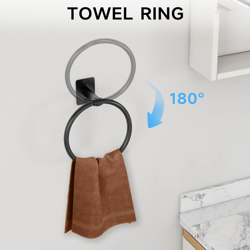 Matte Black Bathroom Accessories Set, KLJKPA 4 Pieces Bathroom Hardware Set, 24 inch Towel Bar, Towel Racks for Bathroom, Robe Towel Hooks, Toilet Paper Holder Wall Mounted Black (4 Piece)