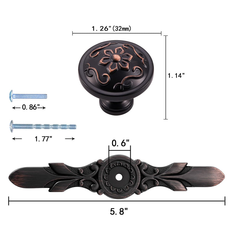 10 Pack 1.26 Inch Oil Rubbed Bronze Cabinet Knobs with Backplate | Vintage Style, Rust Resistant, Easy Install for Kitchen Bath Dresser 10