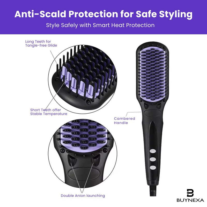 Professional 3-in-1 Hair Straightener Brush – Quick-Heating Ceramic Ionic Hot Comb with Anti-Scald Safety, LCD Display & Dual Voltage for Travel and Everyday Use