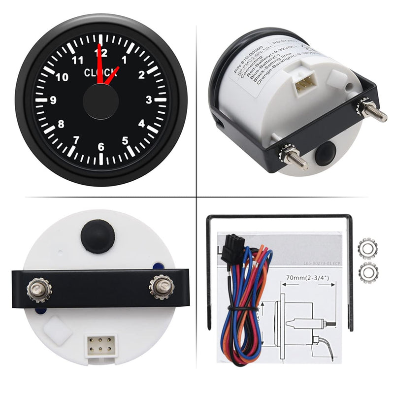 KAOLALI Clock Meter Gauges Auto Clock 0-12 Hours Format High Accuracy with Blacklight for Marine Boat Yacht Car 52mm(2'') 12/24V 52mm Clock Black
