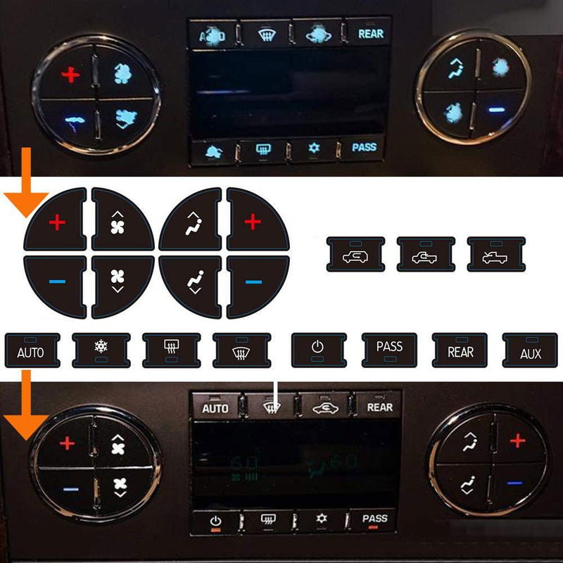 AC Dash Accents Button Sticker Repair Kit for Fixing Ruined Faded A/C Control Buttons - Decal Replacement Fits Select 07-15 GM Vehicles - Car SUV Accessories（Suburban, Chevy Tahoe...） 2