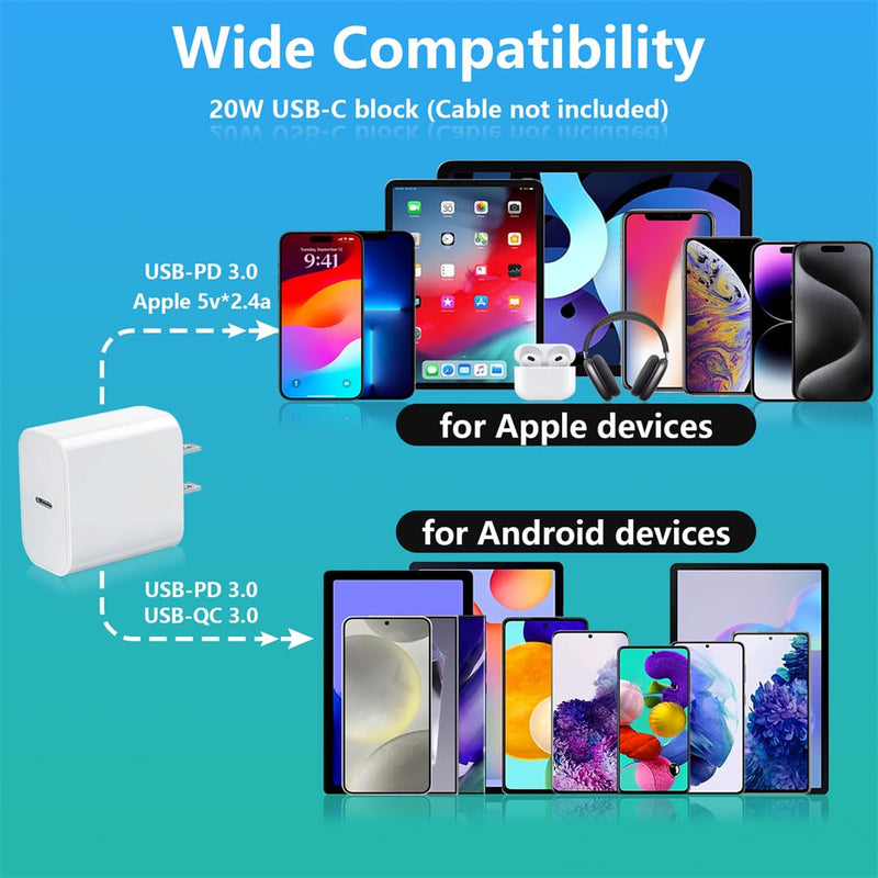 USB-C Charger Block 20w Compatible with Apple Watch Block, iWatch Series Ultra/9/8/7/6/SE/SE2/5/4/3,gvmkwejk Type-C PD Fast Charging USBC Power Adapter,1-Pack White