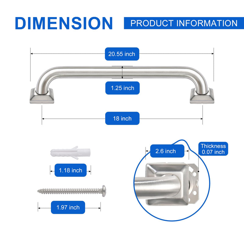 Bathroom Grab Bars Stainless Steel Handrail ADA Compliant 500lbs bathtubs and Showers Toilet Handle Safety for Handicap, Elderly, Disabled, Injury (18 inches) 18 inches