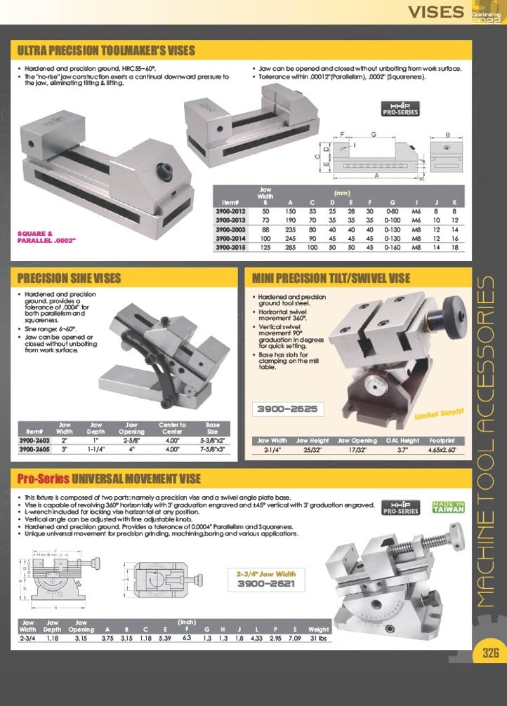HHIP 3900-0020 1 Inch Precision Parallel Screwless Vise