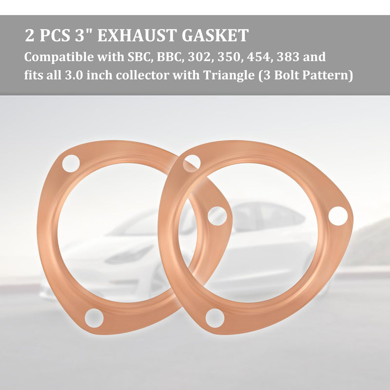 2PCS 3" Exhaust Gasket,Copper Exhaust Flange for Header Gasket & Collector Gasket,Car Accessories Exhaust Pipe Gasket Compatible with BBC/SBC,Automotive Exhaust Systems & Parts (3") 3"