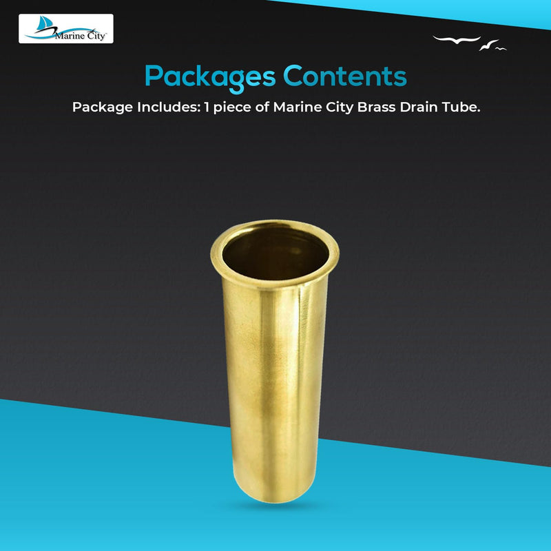 MARINE CITY Brass Drain Tube Corrosion Resistant Easy Functional and Smooth Design for Boat Water Marine Transom Motor Well Live Well Bait Well 3-7/8 x 1-1/4 Inches