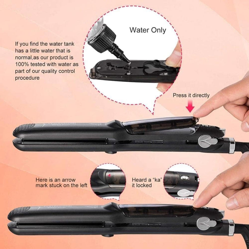 Professional 2 in 1 Steam Flat Iron, Hair Straightener & Curler Styler, Tourmaline Ceramic Steam Hair Straightener, Flat Iron Vapor Plate, Glossy Hairs, Adjustable Temperatures