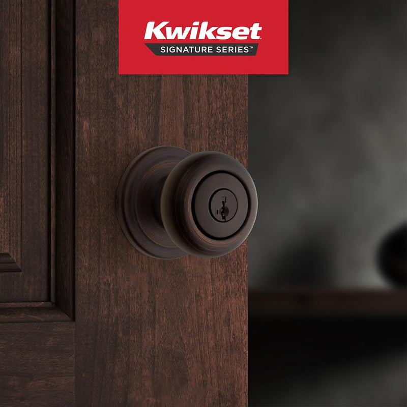 Kwikset Hancock Entry Door Knob with Lock and Key, Secure Keyed Handle Exterior, Front Entrance and Bedroom, Venetian Bronze, Pick Resistant SmartKey Rekey Security and Microban Keyed Entry